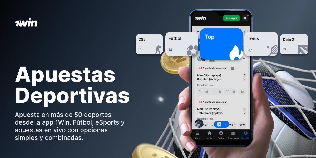 Pantalla de apuestas deportivas 1Win con cuotas en vivo y partidos destacados
