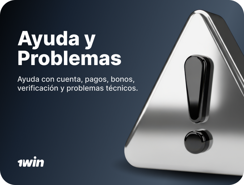 Ayuda y problemas 1win con símbolo metálico de advertencia en fondo oscuro
