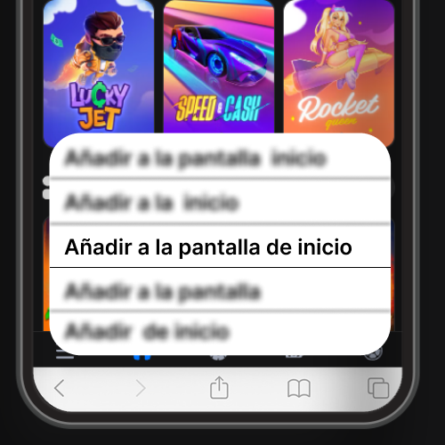 Opción Añadir a la pantalla de inicio en iOS para instalar acceso directo de 1win
