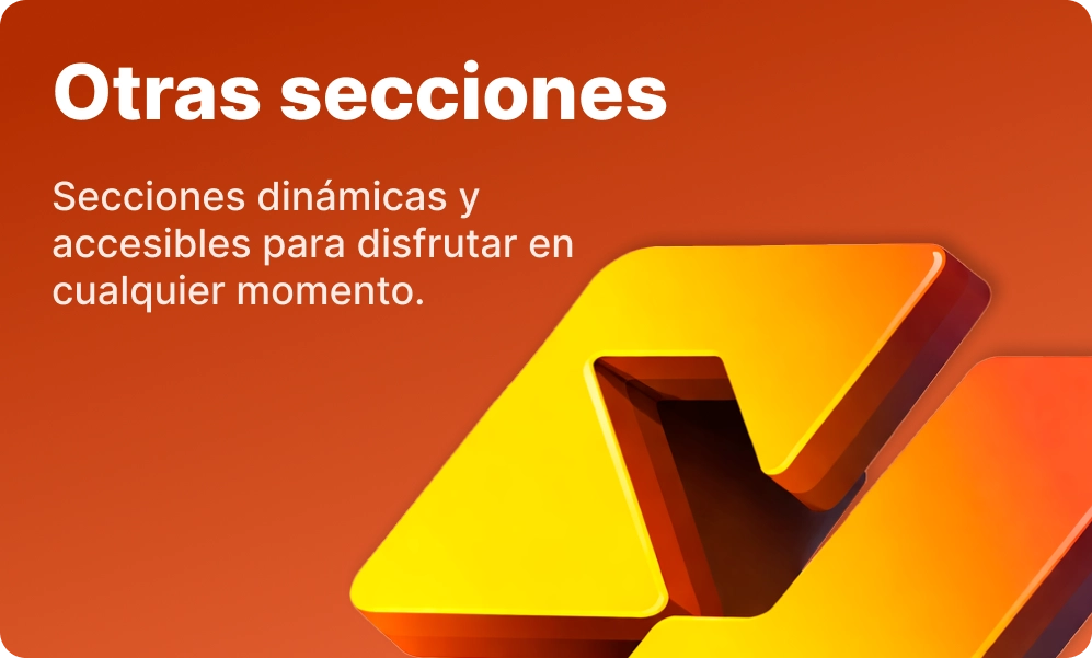 Otras secciones 1win con símbolo amarillo tridimensional en fondo naranja