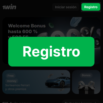 Botón verde Registro en la página principal de 1win para iniciar el proceso de registro en Colombia
