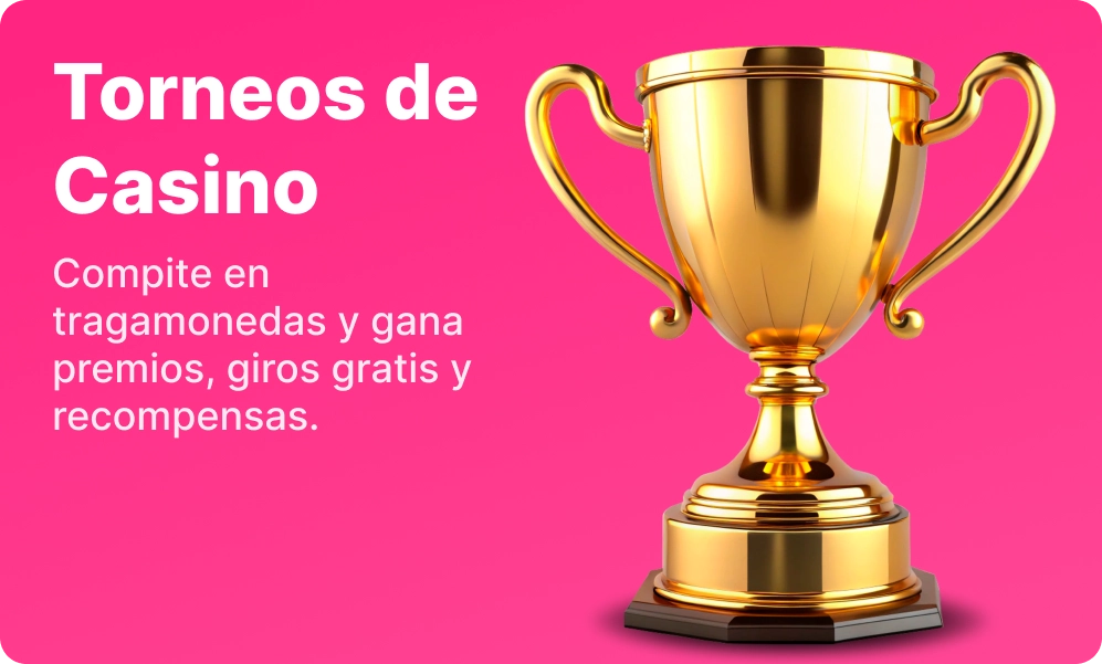 Torneos de Casino 1win con trofeo dorado sobre fondo rosa brillante