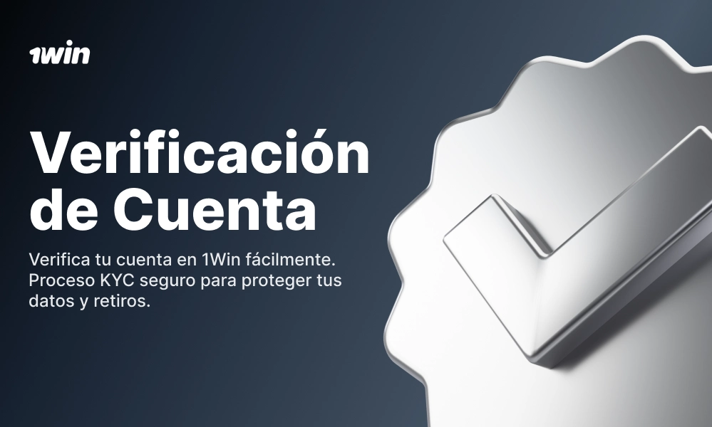 Verificación de cuenta 1win con sello y marca de verificación metálica