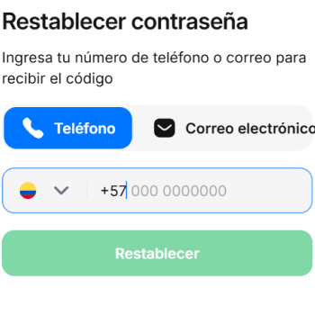 Restablecer contraseña en 1win con opción de teléfono o correo electrónico