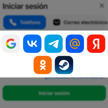Opciones de iniciar sesión en 1win mediante Google y redes sociales